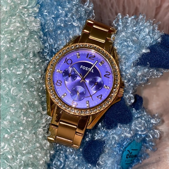 Fossil Watch Rose Gold Purple Face 